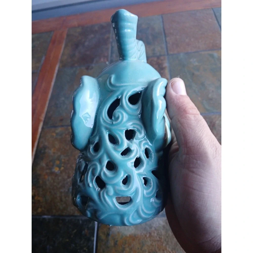 Vintage Turquoise Ceramic Elephant Potpourri Holder Sachet Pomander‎ Trunk Up